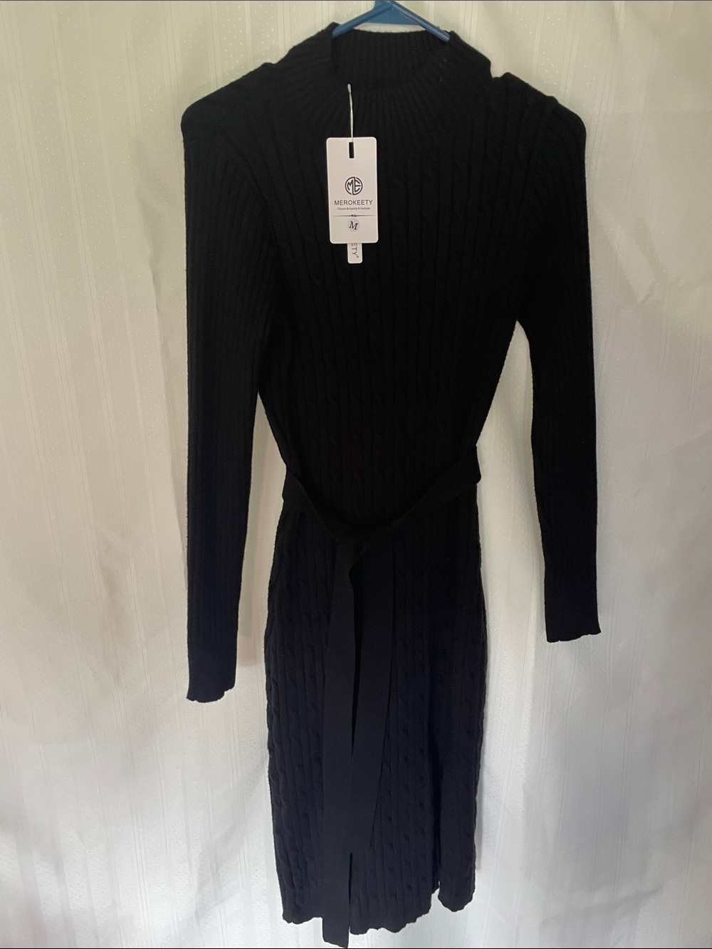 MEROKEETY Women's Size Medium NWT Ribbed Knit Fall Bodycon Midi Sweater Dress
